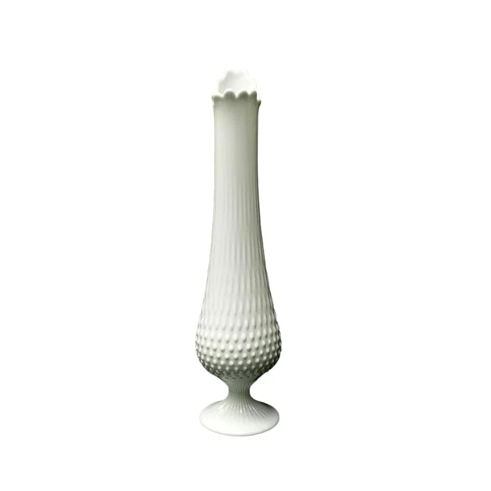 FENTON Vintage‎ Milk Glass Swung Hobnail Footed Vase – 14.5